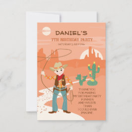 Cartão De Agradecimento Festa de Aniversário infantil Cowboy com laço e ca