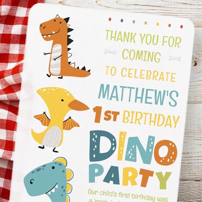 Cartão De Agradecimento Festa de Aniversário Infantil de Dinossauro Dino M (Criador carregado)