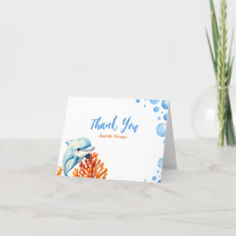 Cartão De Agradecimento Festa de Aniversário Infantil de Golfinho Coral Az