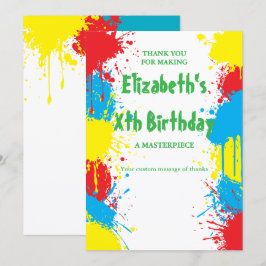 Cartão De Agradecimento Festa de Aniversário Infantil de Pintura