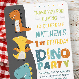 Cartão De Agradecimento Festa de Aniversário Infantil Dino Dinossauro Fofo