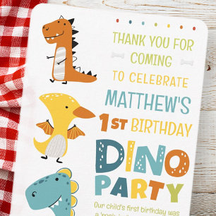 Cartão De Agradecimento Festa de Aniversário Infantil Dino Dinossauro Fofo