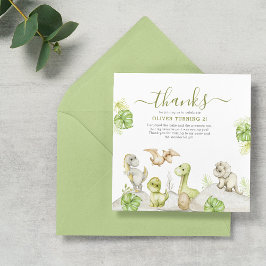 Cartão De Agradecimento Festa de Aniversário Infantil Dinossauro Aquarela