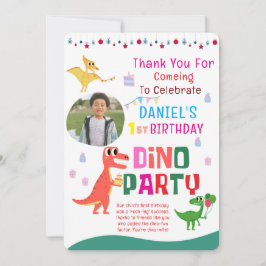 Cartão De Agradecimento Festa de Aniversário Infantil Dinossauro Dino Fofo
