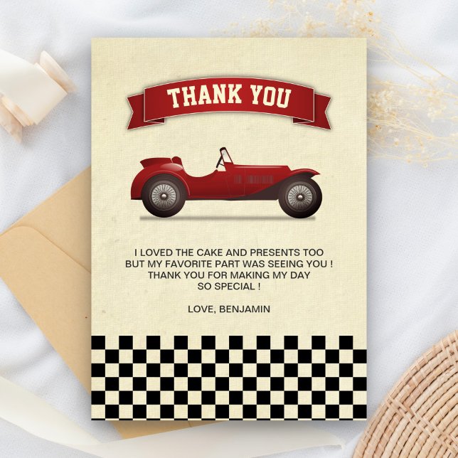 Cartão De Agradecimento Festa de Aniversário Infantil do Carro de Corrida  (Criador carregado)
