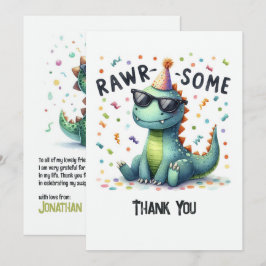 Cartão De Agradecimento Festa de Aniversário Infantil “Rawr-some” do Dinos