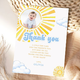 Cartão De Agradecimento Festa de Aniversário Infantil Sol e Nuvens
