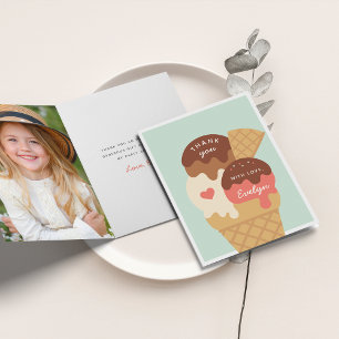 Cartão De Agradecimento Festa de Aniversário Infantil Sundae de Sorvete