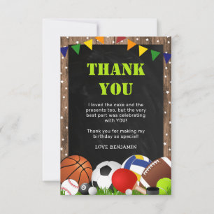 Cartão De Agradecimento Festa de Aniversário Infantil Tema Esportes Rústic
