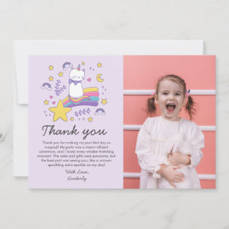 Cartão De Agradecimento Festa de Aniversário Infantil Unicórnio Gato Foto