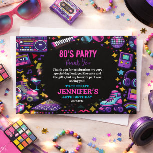 Cartão De Agradecimento Festa de Aniversário Moderna Retrô Neon dos Anos 8