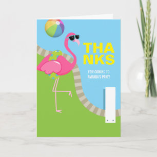 Cartão De Agradecimento Festa de Aniversário na Piscina com Flamingo Rosa