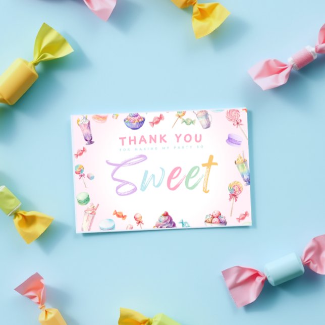 Cartão De Agradecimento Festa de Aniversário Pastel de Doces em Aquarela W (Criador carregado)