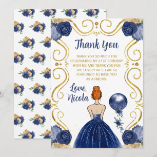 Cartão De Agradecimento Festa de Aniversário Princesa Cabelo Vermelho Azul