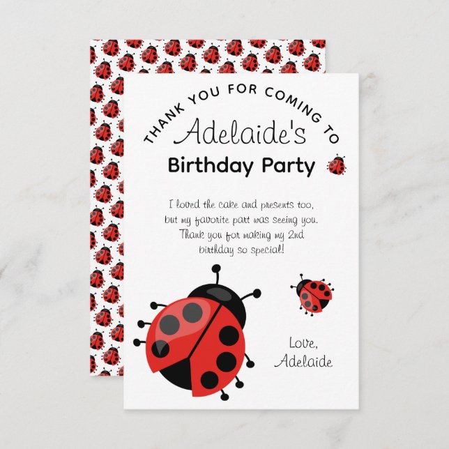 Cartão De Agradecimento Festa de aniversário Red Ladybug Bonita Moderna Ob (Frente/Verso)