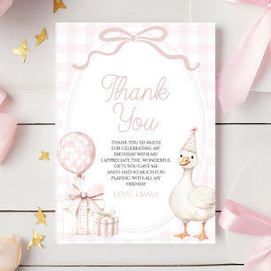 Cartão De Agradecimento Festa de Aniversário Rosa da Pequena Gansa Boba