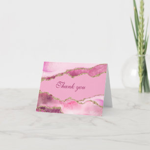 Cartão De Agradecimento Festa de Aniversário Rosa e Dourado Elegante