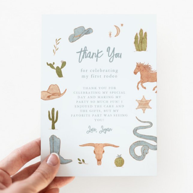 Cartão De Agradecimento Festa de aniversário Rustic Blue Cowboy (Criador carregado)