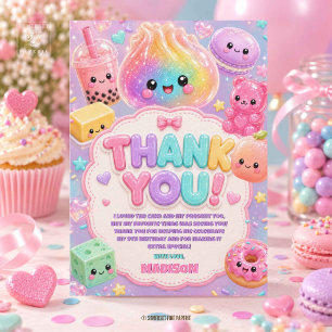 Cartão De Agradecimento Festa de Aniversário Squishy Arco-Íris Brilhante