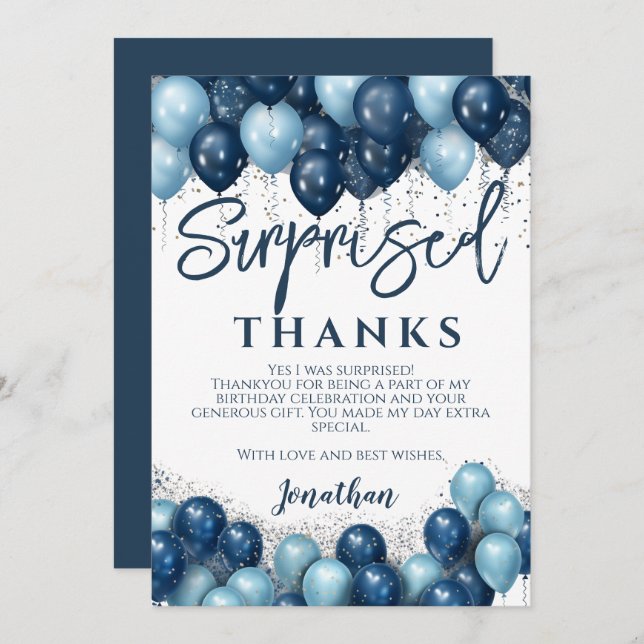 Cartão De Agradecimento Festa de aniversário surpresa Obrigado (Frente/Verso)