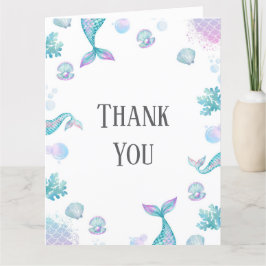 Cartão De Agradecimento Festa de Aniversário Tema Sereia Turquesa