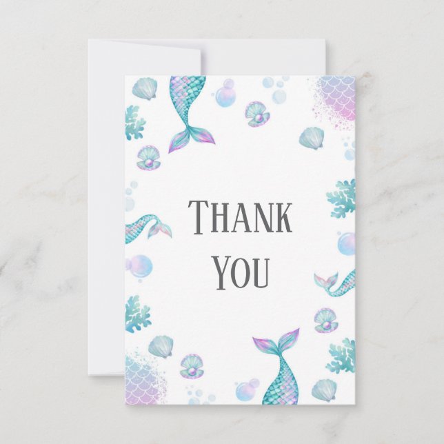 Cartão De Agradecimento Festa de Aniversário Temática da Sereia Turquesa (Frente)