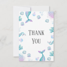 Cartão De Agradecimento Festa de Aniversário Temática da Sereia Turquesa