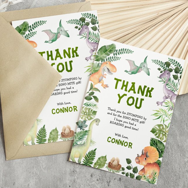 Cartão De Agradecimento Festa de aniversário Tropical Jurássica do Dinossa (Criador carregado)