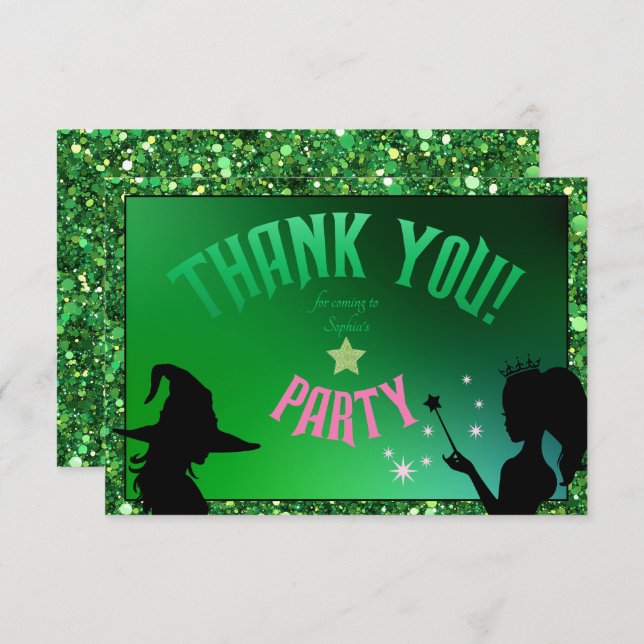 Cartão De Agradecimento Festa de aniversário Verde Rosa Glinda (Frente/Verso)