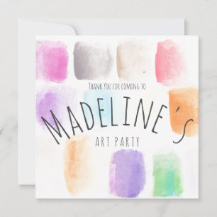 Cartão De Agradecimento Festa de Arte com Aquarela Aniversário Abstrato Co