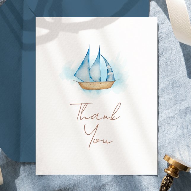 Cartão De Agradecimento Festa de Bebê Branca Aventura Náutica (Criador carregado)