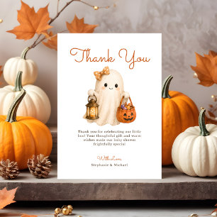 Cartão De Agradecimento Festa de Bebê Little Boo Ghost Pumpkin Halloween