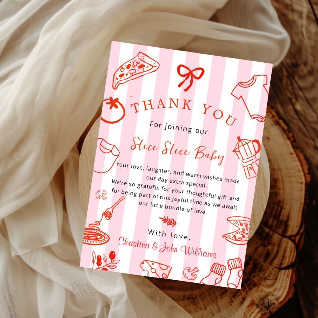 Cartão de Agradecimento Festa de Bebê Pizza Slice  (Red and Pink Slice Slice Baby Shower thank you card)