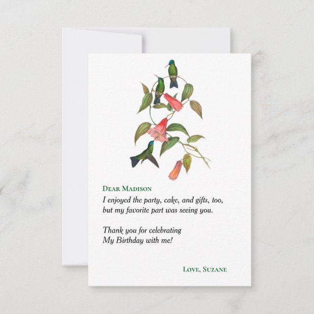 Cartão De Agradecimento Festa de Biota Floral de Aves Hummingbird (Frente)