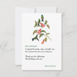 Cartão De Agradecimento Festa de Biota Floral de Aves Hummingbird