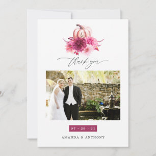 Cartão De Agradecimento Festa de casamento Burgundy e Pink Outono Foto