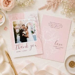 Cartão De Agradecimento Festa de Casamento Foto Arte Floral Rosa Empoeirad
