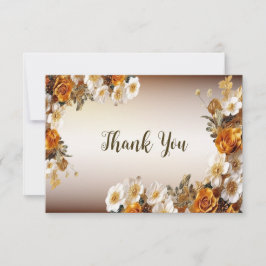 Cartão De Agradecimento Festa de casamento Ouro Laranja Flores Brancas Rus