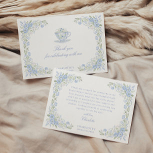 Cartão De Agradecimento Festa de Chá de Noiva Floral Azul
