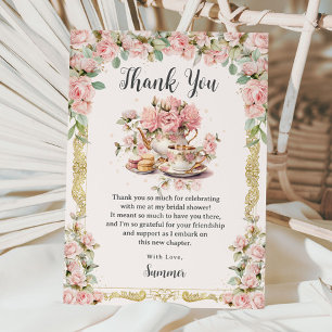 Cartão De Agradecimento Festa de Chá de Noiva Florido Rosa Antigo