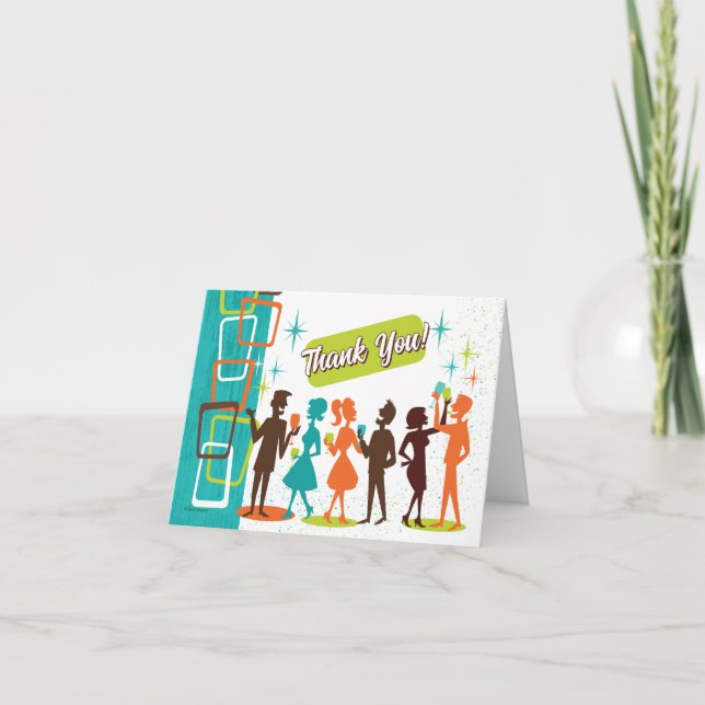 Cartão De Agradecimento Festa de Compromisso com Drinks no Estilo Mid-Cent (Frente)