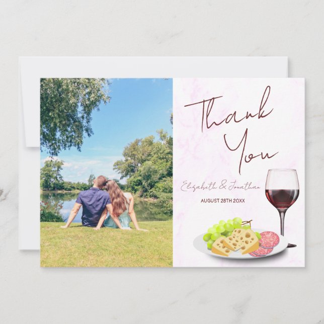 Cartão De Agradecimento Festa de Compromisso com Vinho e Charcuterie (Frente)
