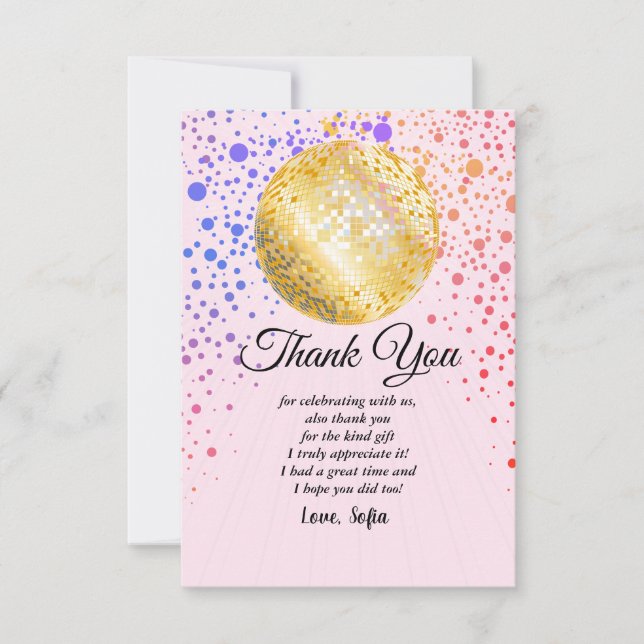 Cartão De Agradecimento festa de dança de discoteca da discoteca de ouro d (Frente)