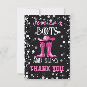 Cartão De Agradecimento Festa de Despedida com Botas Rosa e Brilho