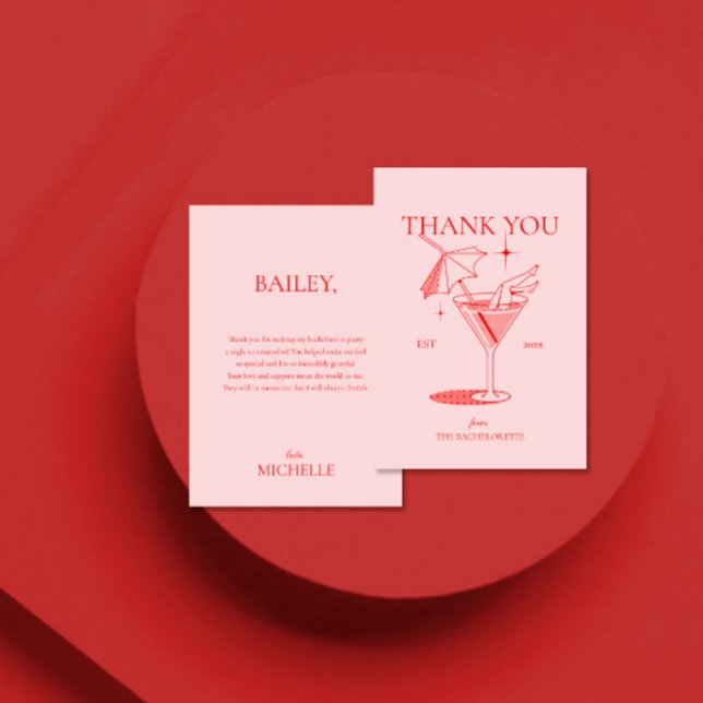 Cartão De Agradecimento Festa de Despedida de Solteira com Drinks Retrô (Criador carregado)