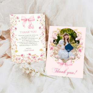 Cartão De Agradecimento Festa de Formatura com Flores Silvestres Boho Rosa