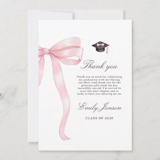 Cartão De Agradecimento Festa de Formatura com Laço Rosa Coquette Moderna
