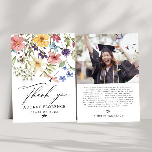 Cartão De Agradecimento Festa de formatura de Fotos Floral Moderna de Flor