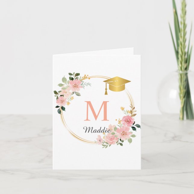 Cartão De Agradecimento Festa de formatura de Meninas Rosa Personalizadas (Frente)