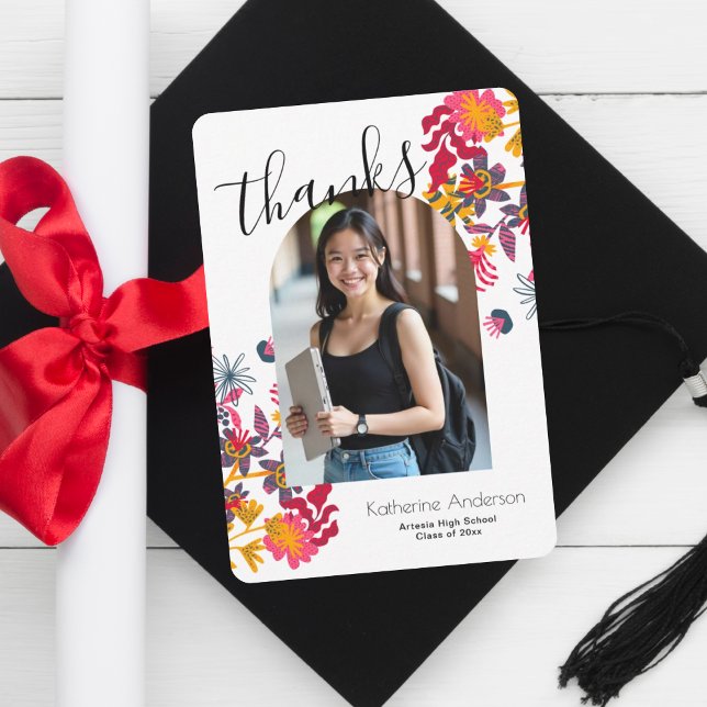 Cartão De Agradecimento Festa de formatura Floral de Foto em Arco Moderno  (Criador carregado)